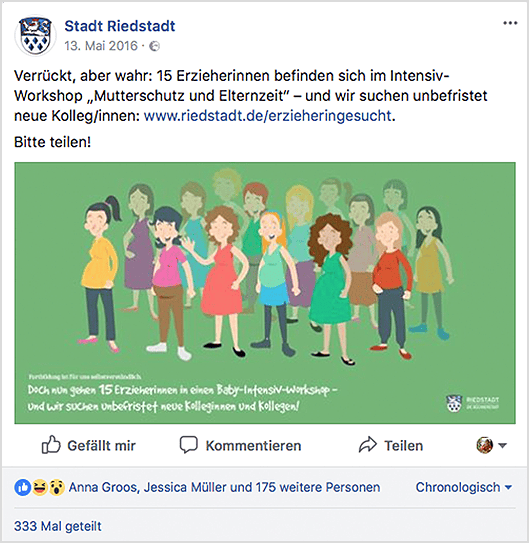 Facebook-Anzeige der Stadt Riedstadt