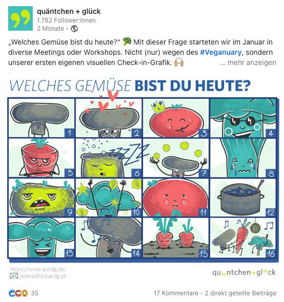 Beispiel-Post zu unserem visuellen „Gemüse-Check-in“ 