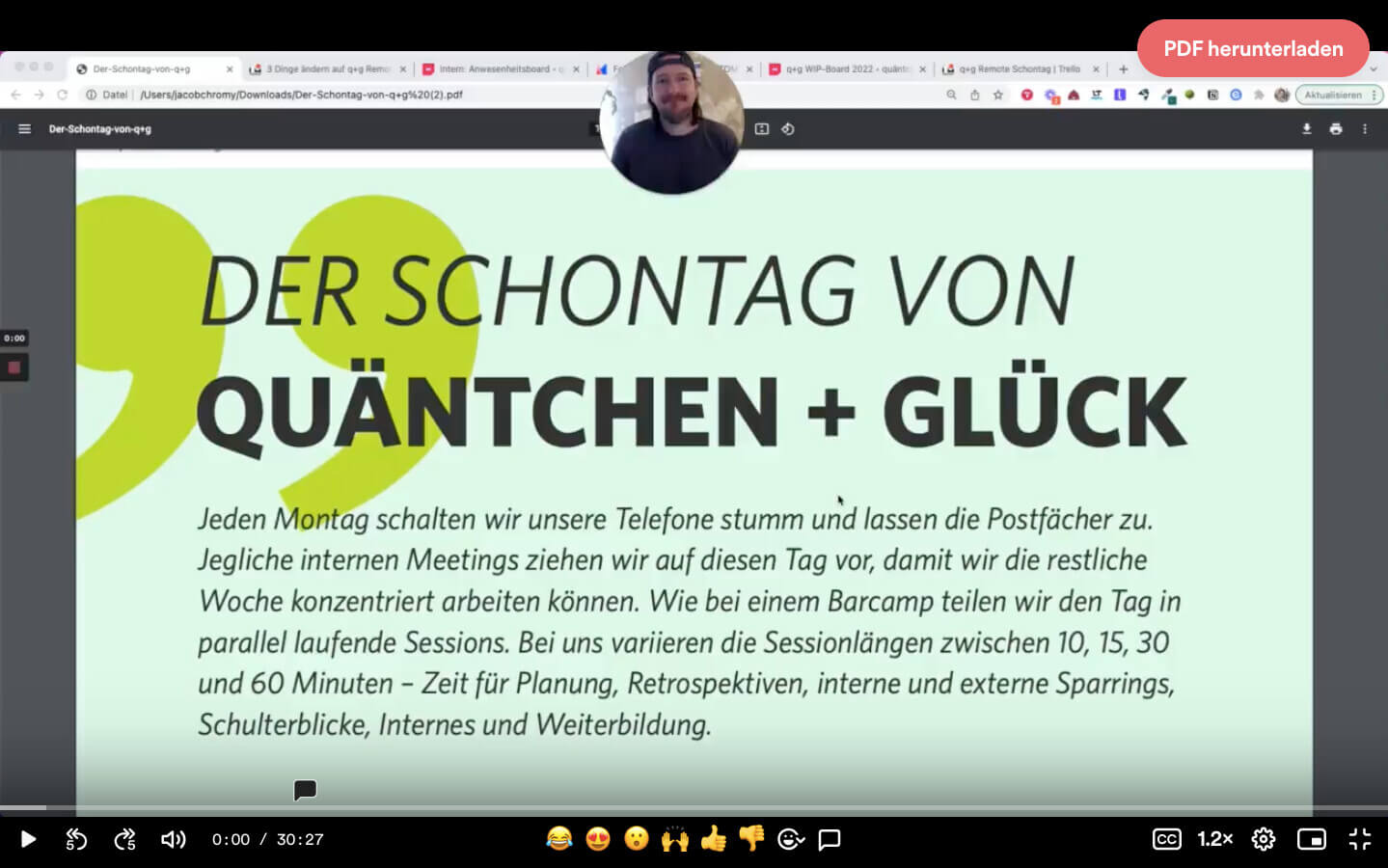 Zu sehen ist ein Screenshot aus einem Loom-Video, das den Schontag erklärt.