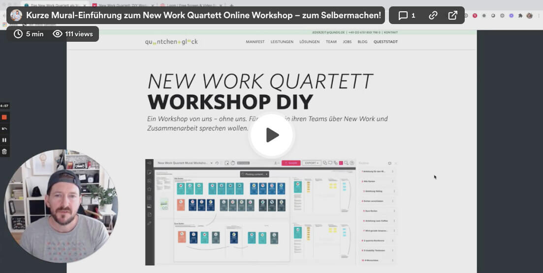 Screenshot eines Loom-Videos, in dem Jacob den DIY-Workshop zum New-Work-Quartett erklärt.